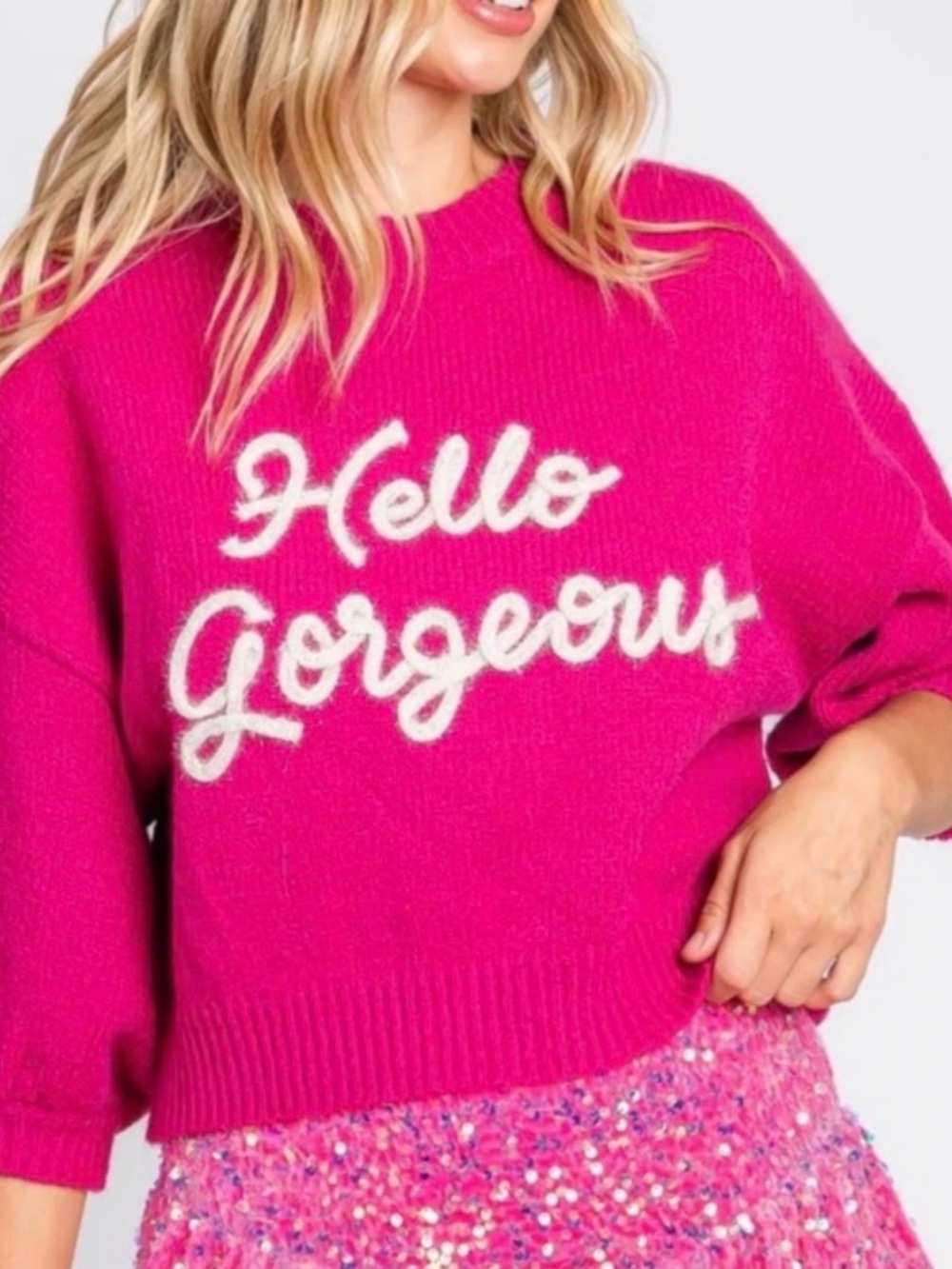 Hello Gorgeous Pink Crewneck Sweater - Women's